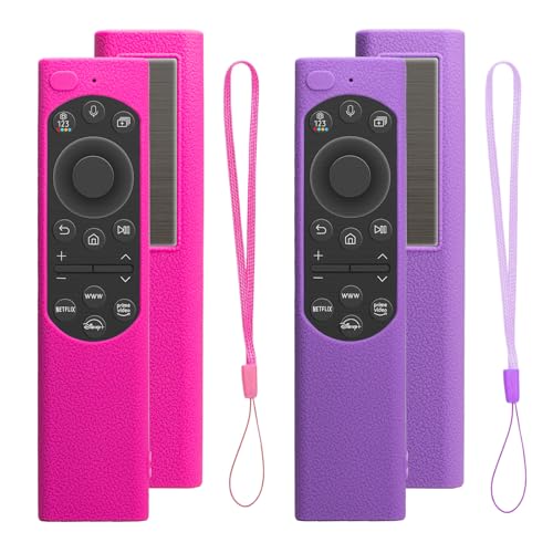 Funda para Samsung Solar Cell Remote Control 2021 2022 BN59 Smart TV Funda Protectora de Silicona Antideslizante a Prueba de Golpes para Control Remoto Samsung (Morado +Rosa)
