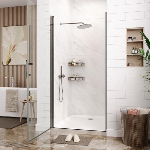 Image of GarveeTech 34 inch W x 72 inch H Frameless Pivot Shower Door - 1 /4 inch Tempered Glass with Matte Black Frame, Single Swing Door for Modern Bathroom,Waterproof & Easy to Clean