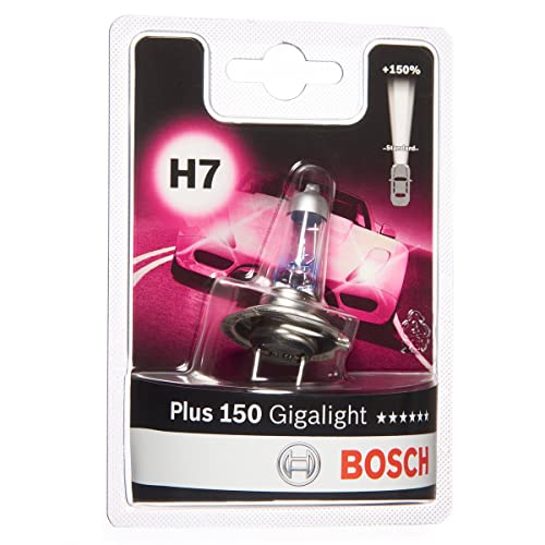Bosch H7 Plus 150 Gigalight, Lampadina Alogena para Faros Delanteros 12 V 55 W, 150% Más Luz - Casquillo Tipo PX26d - Recambio de Luces para Coche, Paquete de 1 Lámpara
