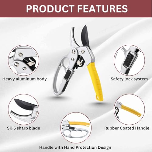 Image of Mozarto Heavy Duty Gardening Scissor /Plant Cutter For Garden /Branch Cutter For Plants /Flower Cutter /Pruners For Plants /Wood Branch Trimmer /Secateurs /Pruning Shears Blade (Yellow)