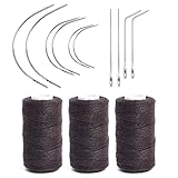 Ryalan Weaving Needle Combo Deal 3 Thread with 10pcs Needle for Making Wig Sewing Hair Weft Hair Weave Extension Big Medium and Small C Shape Curved Needle with J I Needle (10 Needle, 3 Thread, Brown)