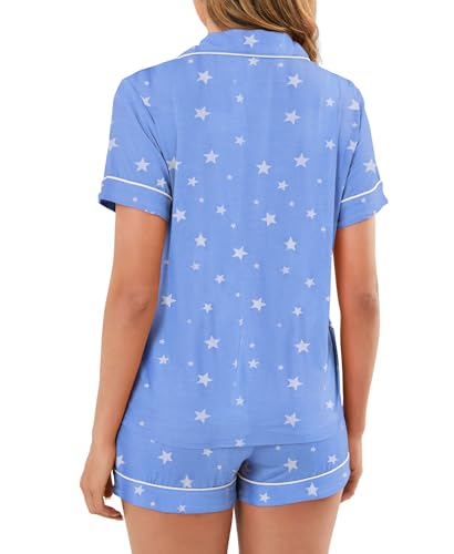 Image of Womens Pajamas Set Short Sleeve Sleepwear Button Down Pjs Shorts Set Soft Pjs Lounge Set With Pockets