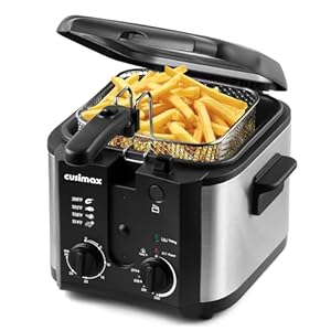 CUSIMAX Electric Deep Fryer for Home Use, 2.5 Liter 1500W Small Deep Fryer with Basket, Adjustable Temperature & Time, Lid with View Window and Odor Free Filter