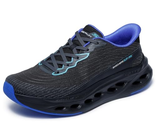 Skechers Uomo Max Cushioning Glide-Step Sapphire Slip-In ALLENATRICE, Black And Blue Textile/Synthetic, 43.5 EU