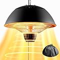 Electric Outdoor Heater, 1500W Hanging Ceiling Mounted Infrared Patio Heater for Outdoor Use, Waterproof Electric Heater for Porch, Balcony, Garage, Adjustable Height, Black
