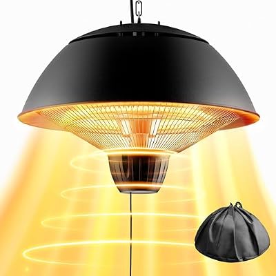 Electric Outdoor Heater, 1500W Hanging Ceiling Mounted Infrared Patio Heater for Outdoor Use, Waterproof Electric Heater for Porch, Balcony, Garage, Adjustable Height, Black
