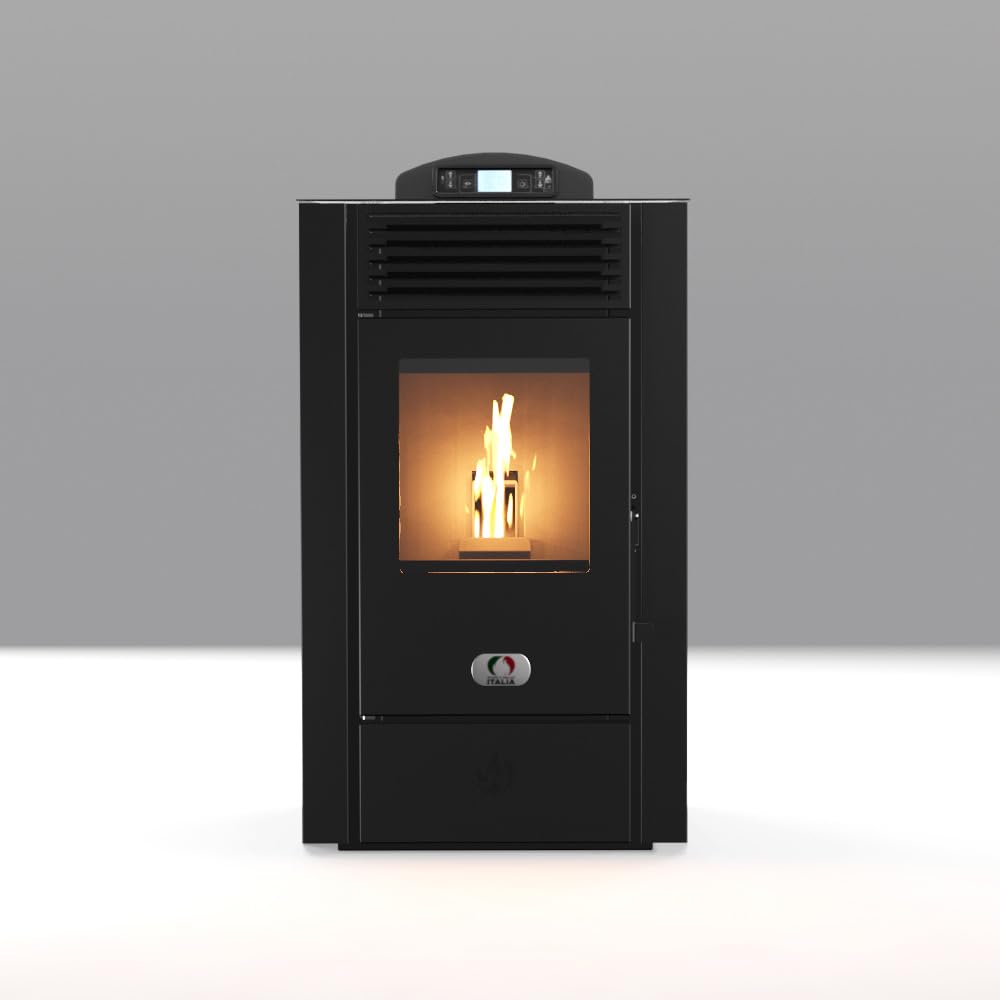 STUFE A PELLET ITALIA Alaska 10 KW | Stufa ad Aria Ventilata Efficienza 91% Scalda 85m² Autonomia 20H Programmabile 5 Velocità e Potenze Garanzia 24 Mesi Nero