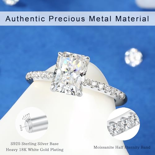 Moissanite Rings for Women Radiant Cut Engagement Rings D Color VVS1 18K White Gold Plated Sterling Silver Radiant Cut Wedding Band 1.5 Carat3