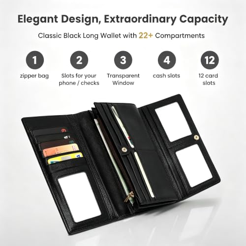 Image of Professional RFID Blocking Wallet for Women - Genuine Leather Work Purse with Phone Pocket, Large Capacity Organizer for Credit Cards, ID, Cash & Office Essentials (Black)
