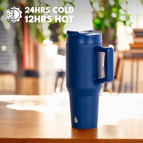 Image of Elemental 100% Leak Proof 32oz Tumbler with Handle & Straw Travel Mug | Stainless Steel Double Wall Insulated Tumbler for Hot and Cold Beverages with Sip & Straw Lid
