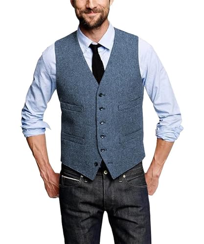 Mnjyihy Men's Vintage Slim Herringbone Wool Splicing Suit Vest Single Breasted V-Neck Business Prom Waistcoat4