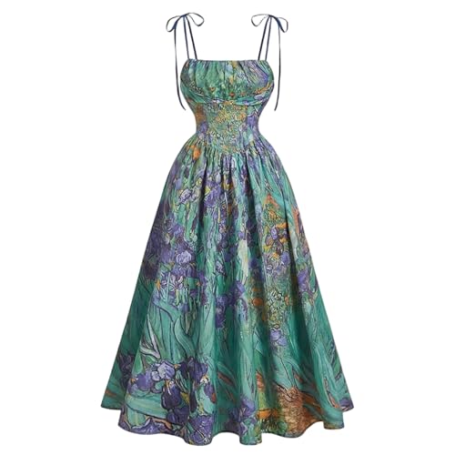 Robe ete femme fluide sans manches taille haute imprimé rétro