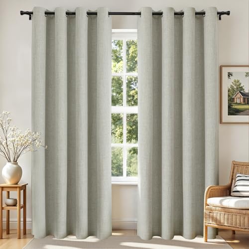 Image of Joydeco Blackout Curtains 72 Inches Long 2 Panels Burg, Room Darkening Curtains for Bedroom, 100% Black Out Textured Thermal Drapes Privacy Protection 2 Panels Set(W52 x L72 Inch, Light Beige)