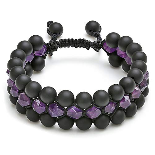 JOVIVI Beads Chakra Bracelet Triple Layered Amethyst Crystal Gemstone Black Onyx Bracelet Natural Yoga Beads Healing Energy Crystals Stretch Bracelets