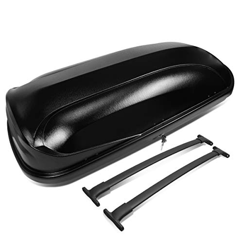 DNA Motoring PT-ZTL-8098-BK Pair Aluminum Roof Rail Cross Bars+Cargo Box Baggage Carrier w/Lock+Keys,Black
