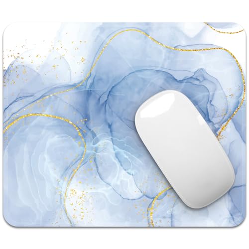 Image of FROGIGO Mouse Pad with Stitched Edges - Elegant Marble Mousepad for Women, 9.25 x 7.75 inch Washable Square Desk Pad, Non-Slip Rubber Base, Office Home Laptop Accessories - Blue Marble