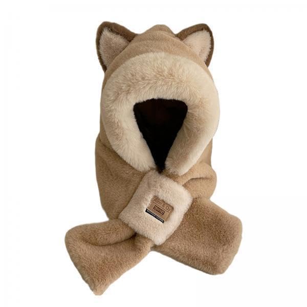 Vaveren 3xPlush Hooded Scarf Animals Hat Neck Warmer Warm Lovely Winter Hat Scarf Set Costume Hats for Cosplay Parties Valentine's Gift
