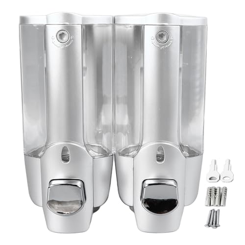 Jwthee Wall Soap Dispenser, Bathroom Shower Pump Dispenser Shampoo Dispenser for Shower Shampoo and Conditioner Dispenser for Home Hotel Use Silver