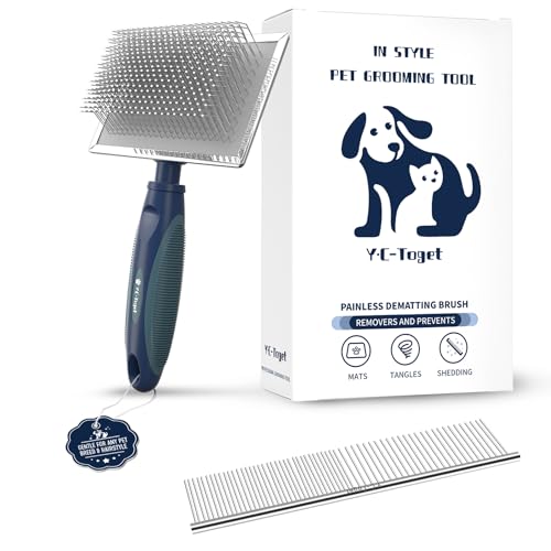 Sanfte Slicker-Bürste für Hunde mit Schutz-Kugelspitzen Verfilzungen lösen & Unterfell entfernen für langhaarige Hunde & Katzen Beruhigende Massagebürste für empfindliche Haut Goldendoodle & Pudel