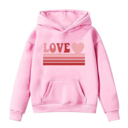 QJDFLL - QJDFLL Saint Valentin Sweat à Capuche Manches Longues pour Fille, Sweat-Shirt Doux, Graphique Capuche, Pulls Mignons Enfants, vêtements Filles(Rose,8-9 Years)