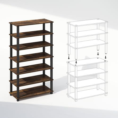 Image of Furinno Turn-N-Tube Storage Shelves Set of 2, 4-Tier Stackable Standing Shelf, Open Corner Shelf, for Organization and Storage, Living Room, Garage, Home Office, Amber Pine