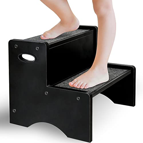 Step Stools For Kids, Non-Slip Wood Step Stool For Toddlers, Kids Step Stool, Toddler Step Stool, Child Potty Training Toilet Stool, Wood Step Stool For Bathroom Kitchen Bedroom Kid's Furniture, Black #TOP10