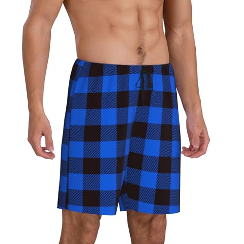 Buffalo Plaid Blue Black Print Men’s Sleep Shorts Bottoms Soft Comfy Pajama Wear Pants With Drawstring Pockets2