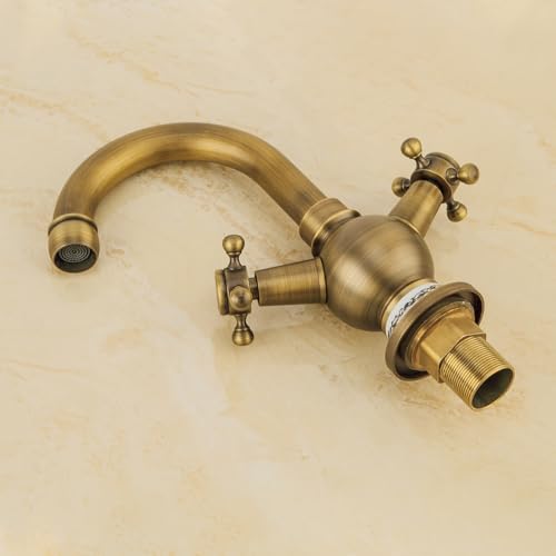 Mitigeur de lavabo en laiton antique résistant avec double commande rétro - 6