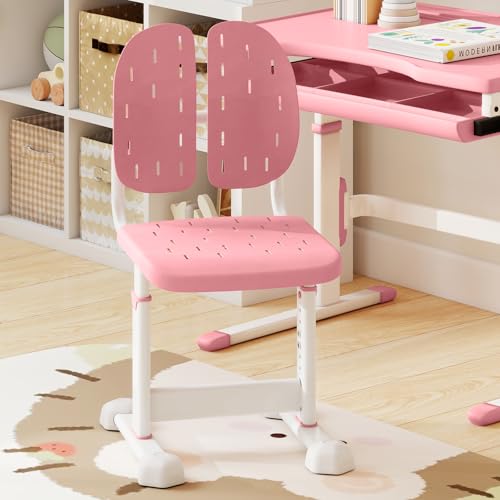 Image of Costzon Kids Desk Chair, Height-Adjustable Study Chair w /Breathable Seat, Double Back Support & Heavy Duty Metal Frame for 3+ Years Old Students Boys & Girls (Pink)