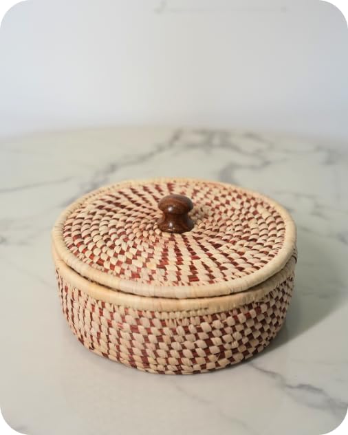 Swadeh Sabai Grass Serveware - Tandoor Tales Roti Box (8 inch by 3 inch): Handwoven Eco-Friendly Maroon Roti Basket, Lightweight & Durable Sustainable Dining Essential by Indian Artisans 3