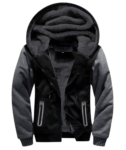 Image of Little Beauty Hoodies for Men Zipper Jacket Fleece Sherpa Lined Winter Wool Heavyweight Sweashirts