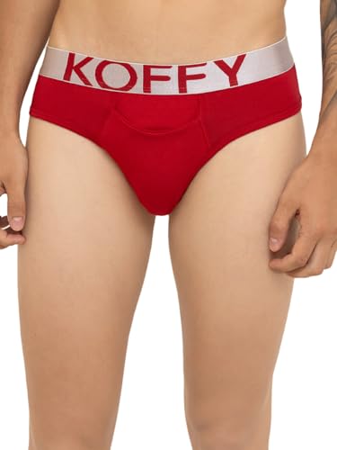 Image of KOFFY Men's Premium Cotton Lycra Brief with Minus Cutting Pouch| Silver Metallic Elastic| 4 Way Stretch| Wrinkle Free| Pack of 1