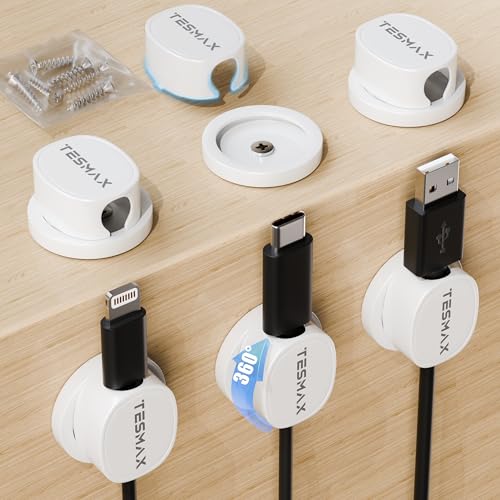 Tesmax 6 Stück Kabelhalter Selbstklebend[360 Abnehmbar] Kabelclips Selbstklebend für Kabelmanagement Kabel Organizer Kabelklemmen Kompatibel mit Kabel bis zu 10 mm Weiß
