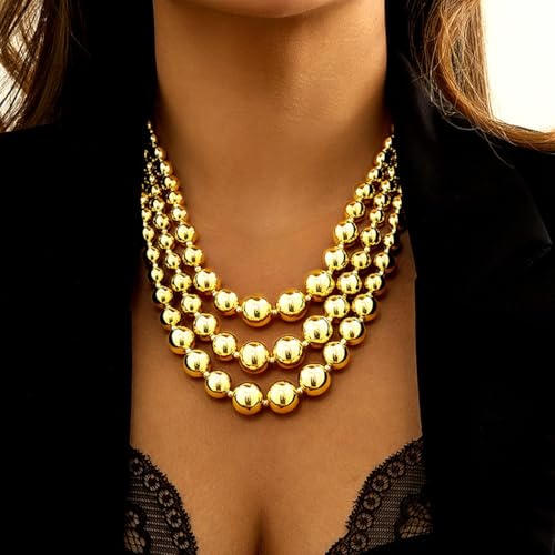 Jovono Chunky Gold Necklaces Beaded Statement Necklace Layered Bib Necklace Accessories for Women2
