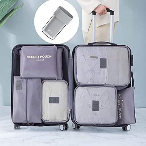 Travel Packing Cubes for Suitcase, Rigrer 8 PCS/Set Luggage Organiser Storage Bags Packing Organizers Waterproof Essentials Bag Compression Pouches for Clothes Shoes Cosmetics Toiletries, Gray Cover