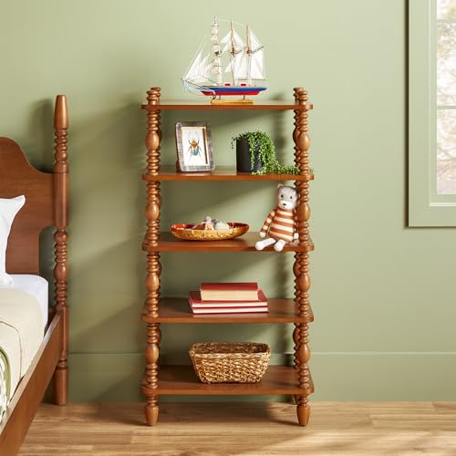 Walker Edison EZ Assembly Premium Traditional Kids Wood Bookcase, Modern Farmhouse Bookshelf, 5 Open Spindle Shelves, Short Wood Bookcase Accessible Height for Children, 48 Inch, Dark Brown
