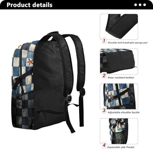 AIXIWAWA Lightweight Hiking Backpacks Starfish Checkered Print, Foldable Waterproof Daypack for Commute Travel4