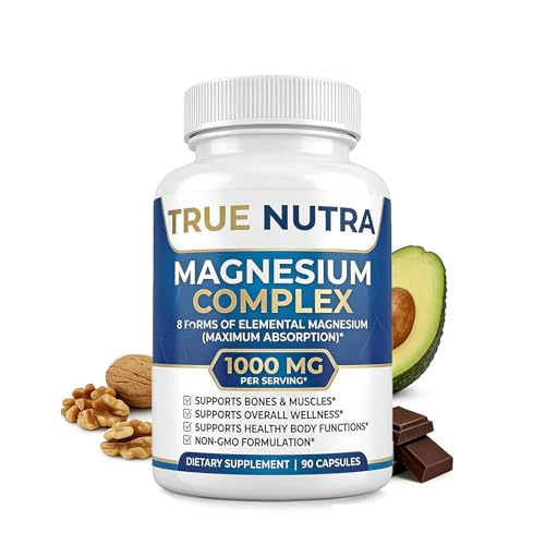 True nutra Magnesium ComplexAdvanced 8-in-1 Magnesium BlendGlycinate Citrate Malate Taurate etcHigh Formula90 Capsules