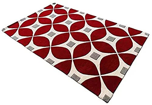 Image of Export Quality Handtufted Woolen Carpet for Living Room Bedroom & Hall - Color - Red /White - Size - 7 x 10 Feet