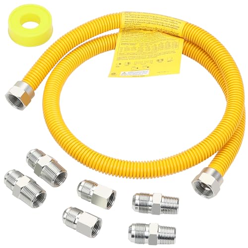 Hromee 48 Inch Flexible Gas Line Kit for Dryer, Gas Hose Connector Kit with 1/2' OD 1/2' MIP x 1/2' FIP for Water Heater, Tank, Stove