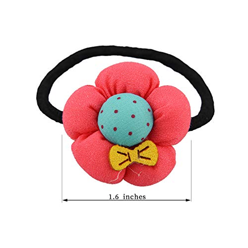7Rainbows 10 Pcs (5 Pairs) 5 Colors Cotton Elastic Toddler Hair Ties Ponytail Holders Soft Elastic Hair Bands With Flowers For Toddlers Girls Kids Hair Accessories #TOP1
