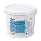 Polvo a base de dicloroisocianurato de sodio, de disolución rápida, específico para piscinas.