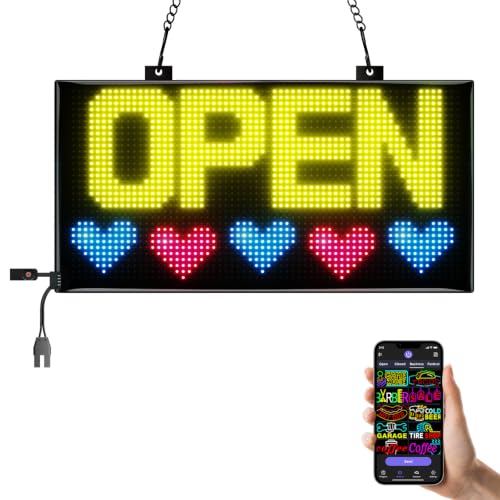 Image of Large Programmable LED Open Sign, Bluetooth APP, for Business Retail Shop Window Display (20 inch x 12 inch /P8 Res.)