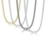 LOLIAS 4 Piezas Collar Cadena Cubana de 4 mm para Hombres y Mujeres Cadena Corte Diamante Acero Inoxidable 4 Colores Eslabón para Hombre Cadena de Plata de Acero Negro Dorado 46/51/56/61 cm