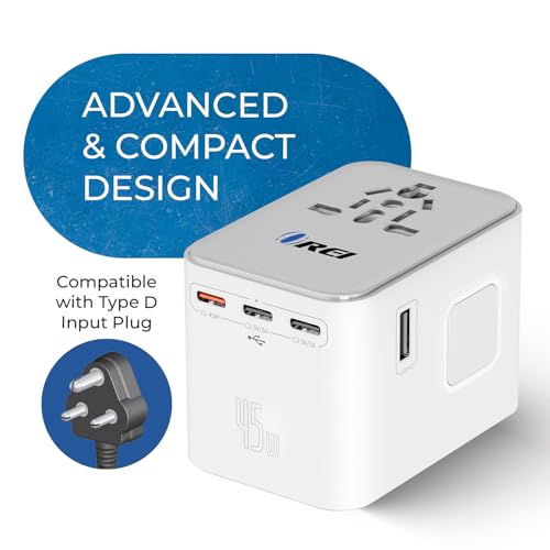 Image of OREI 25Watt Universal Travel Adapter | 2 (USB C) 1 (USB A) 4-in-1 Universal Power Adapter | | Type C, A, G, I Compatible | Universal Chargers for All Devices Compatible 150+ Countries