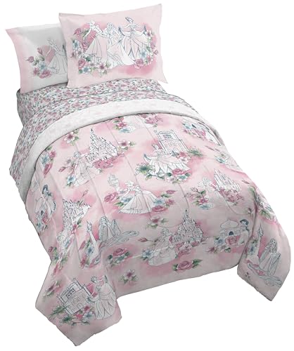 Jay Franco Kids Comforter Set Includes Sheets and Pillow Covers - Soft and Cozy Bed Set for Stylish Room Decor Pink - Disney Princess 7 Piece Full Bedding