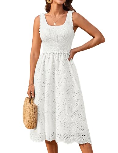 GRACE KARIN 2025 Womens Dress Summer Sleeveless Casual Vacation Embroidered Midi Dress with Pockets