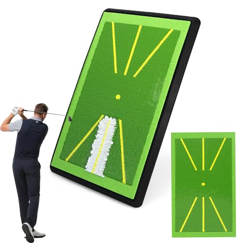 Golf Abschlagmatte Golfmatte mit 1 Austauschbar Golf Trainingshilfen Mat für Schlagbahn-Analyse, Rutschfester Gummibasis, Indoor & Outdoor Golfanfänger, 42,5x27 cm