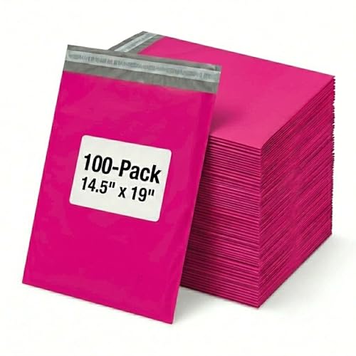 Image of BOX USA Shipping Bags 14 x 19 (100-Pack) Pink - Large Heavy Duty Self-Adhesive Envelope Poly Mailers for Packing
