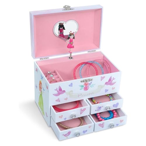 Jewelkeeper - Caja musical de almacenamiento de joyas grande, princesa de hadas y corazones con cuatro cajones extraíbles - Melodía de la Danza del Hada de Azúcar